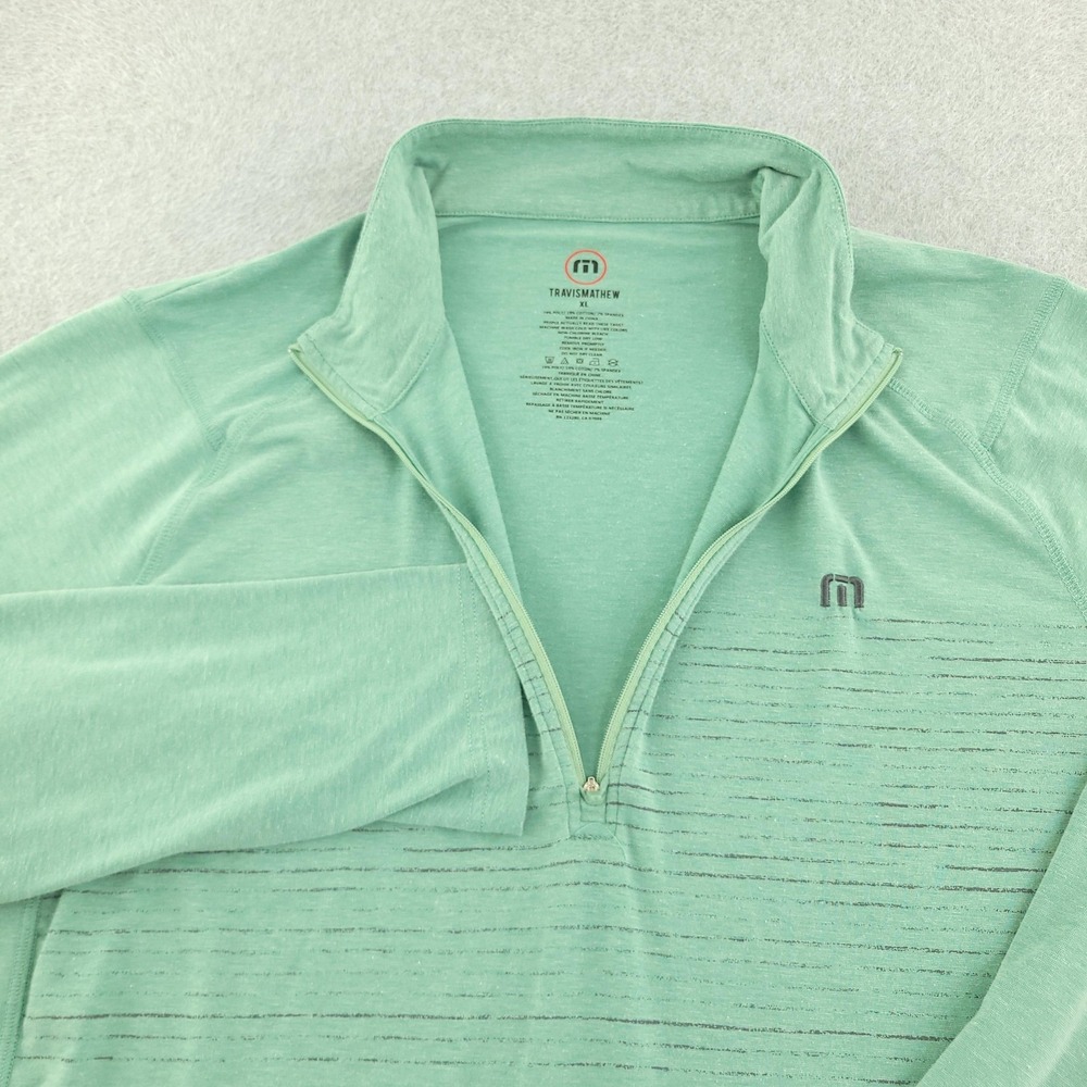 Travis Mathew Pullover Mens XL Green 1/4 Zip Long Sleeve Stripe Golf Top - Picture 4 of 8
